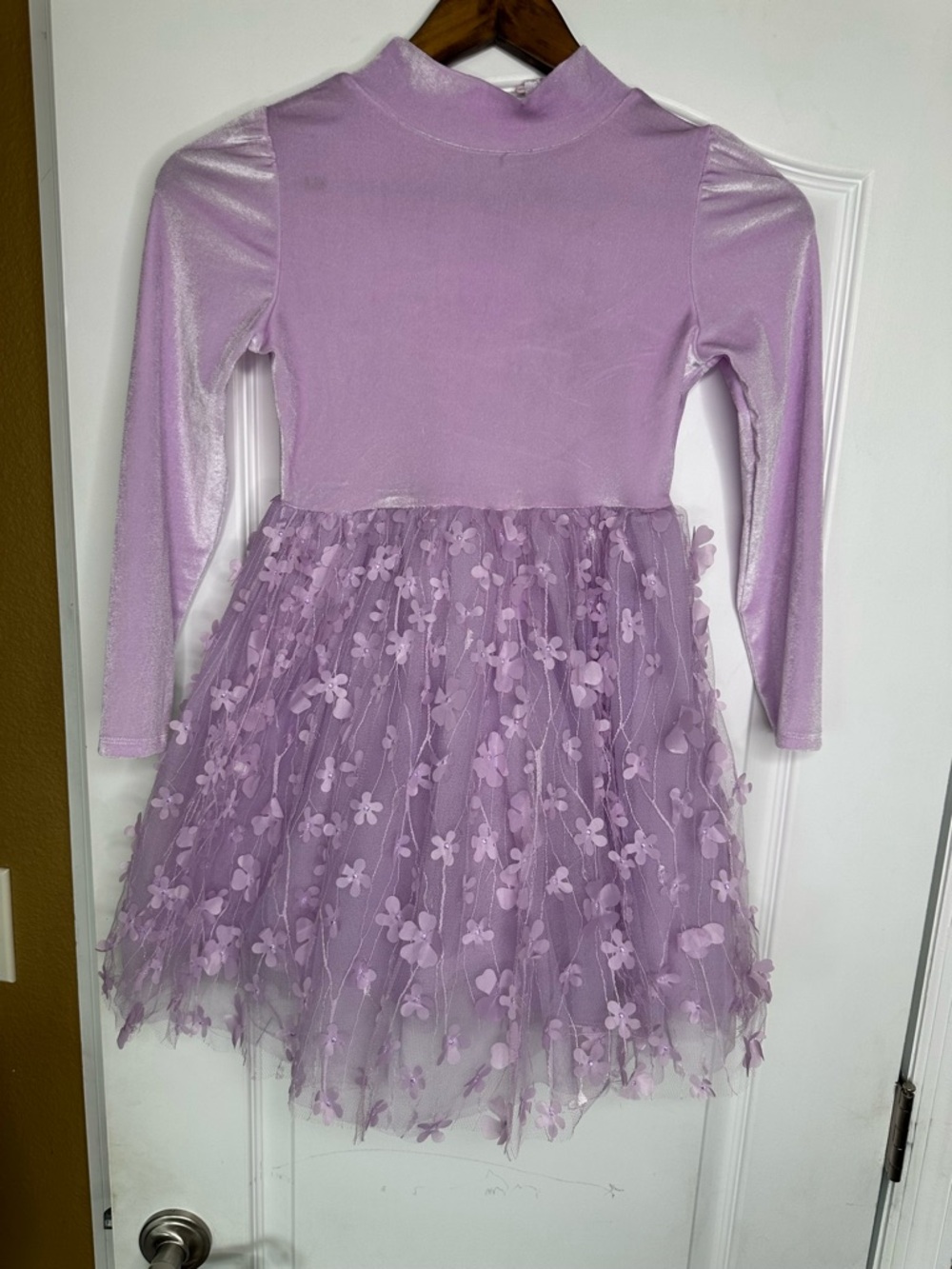 btween Lilac Girls Dress With Tulle Skirt and 3D Floral Appliques